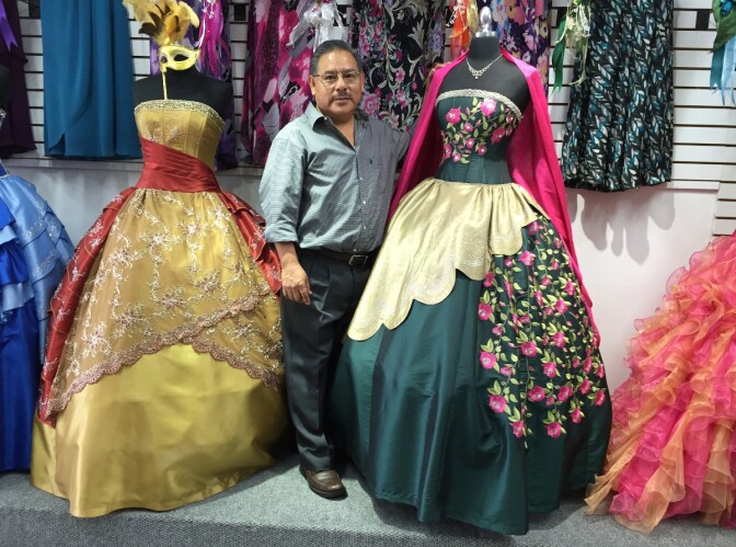 Benito Passos Fernandez with Oaxacan dresses