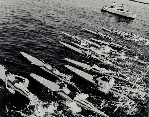 Paddleboard race in Santa Monica Bay on August 13, 1949. Courtesy of the Santa Monica Public Library Image Archives
