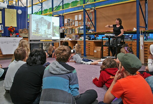 LFCSA Guest Artist Louisa Van Leer shows the students examples of site specific artwork