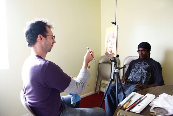 Artist Kenny Harris and his partnered youth, at SPY.
