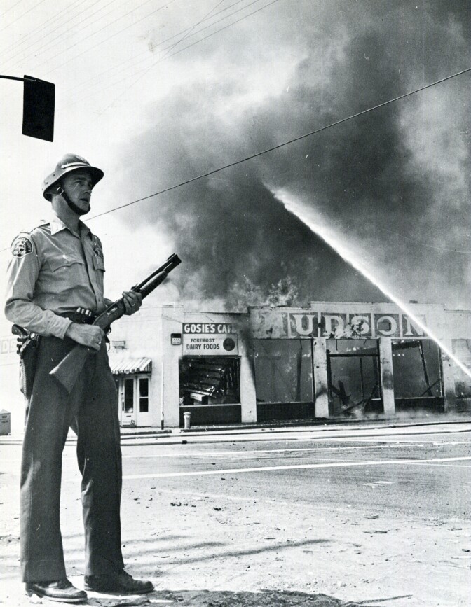 Police and community relations came under scrutiny during and after the riots, particularly by Lt. Governor Glen Anderson. I Photo courtesy of the California State University, Dominguez Hills archives -- Watts Then and Now exhibit.