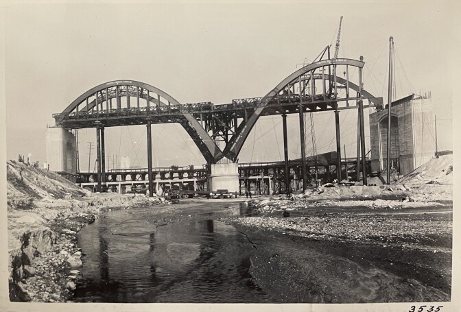 Here are the steel spans under construction, photographed on December 18, 1931.