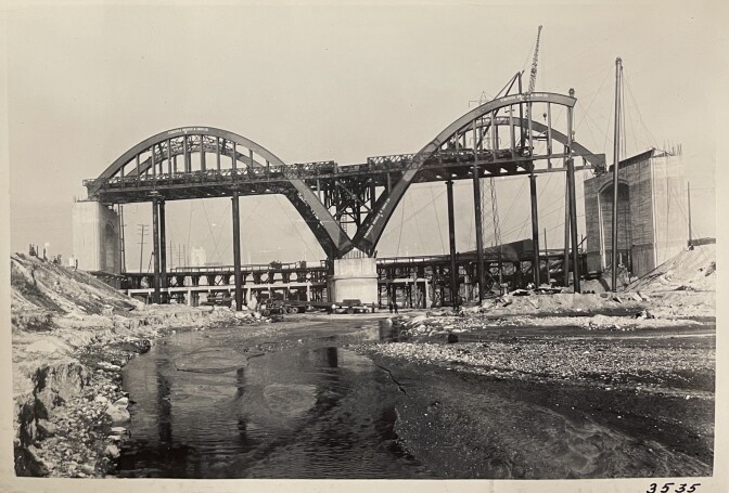 Here are the steel  spans under construction, photographed on December 18, 1931.