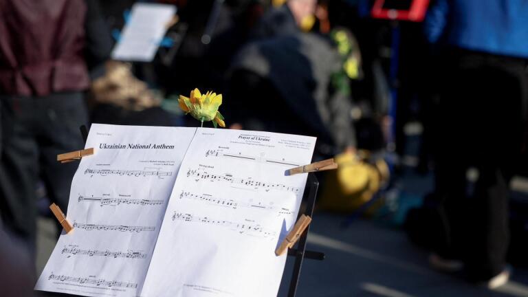 In bunkers and at evacuation points, music uplifts a nation