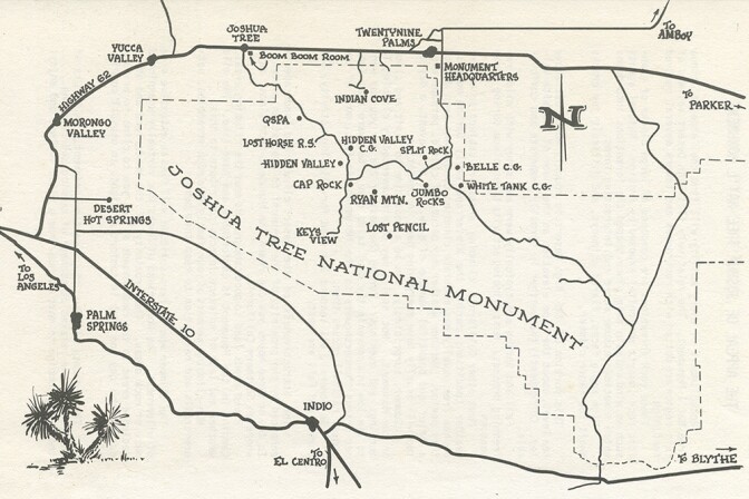 Map from the 1979 edition of John Wolfe and Bob Dominick's A Climber's Guide to Joshua Tree National Monument.