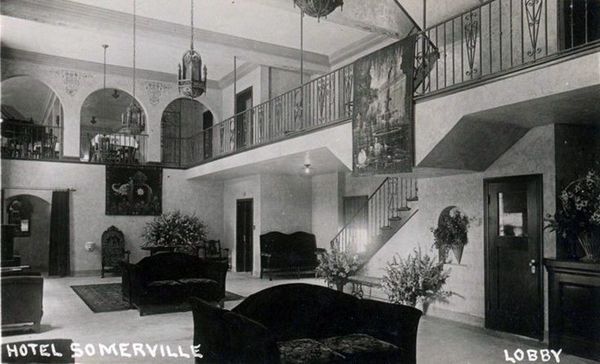 Postcard view of the Hotel Somerville lobby