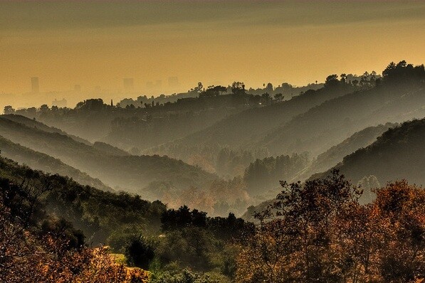 Los Angeles, as seen from the Santa Monica Mountains on a foggy day.