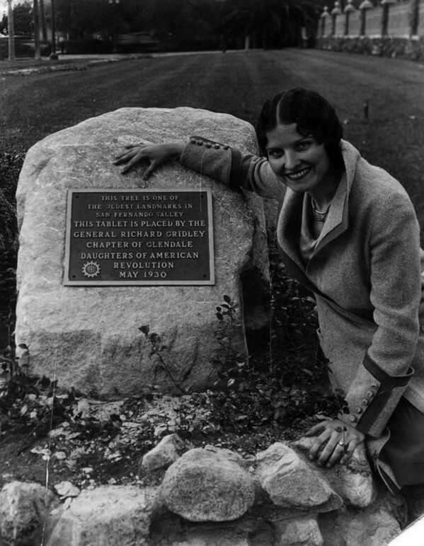 The Daughters of the American Revolution placed a commemorative plaque near a historic sycamore that doubled as a survey point. Courtesy of the Photo Collection, Los Angeles Public Library.