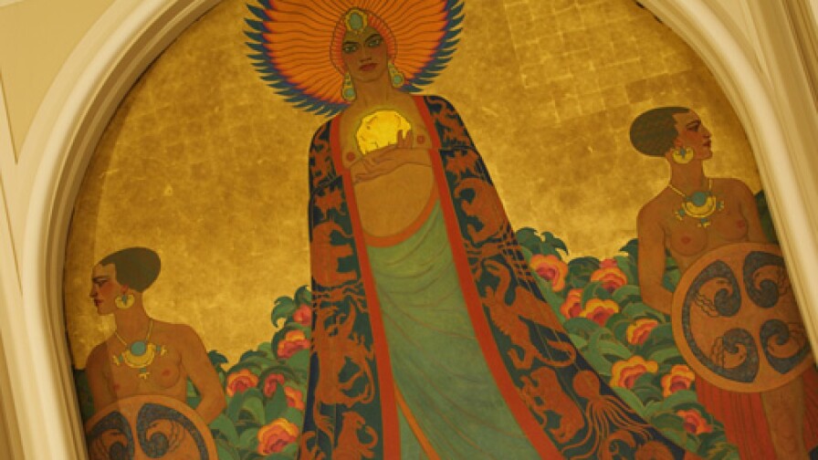 Mural of Queen Calafia and her Amazons in the Room of the Dons at the Mark Hopkins Hotel, San Francisco, California.