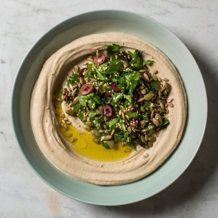 White Bean Hummus with Herb and Olive Salad