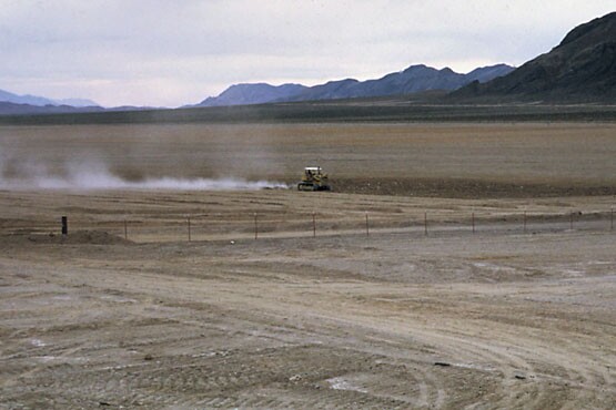Bulldozer grading Ash Meadows for the slated Cavada Lakes estates in early the 1980s.