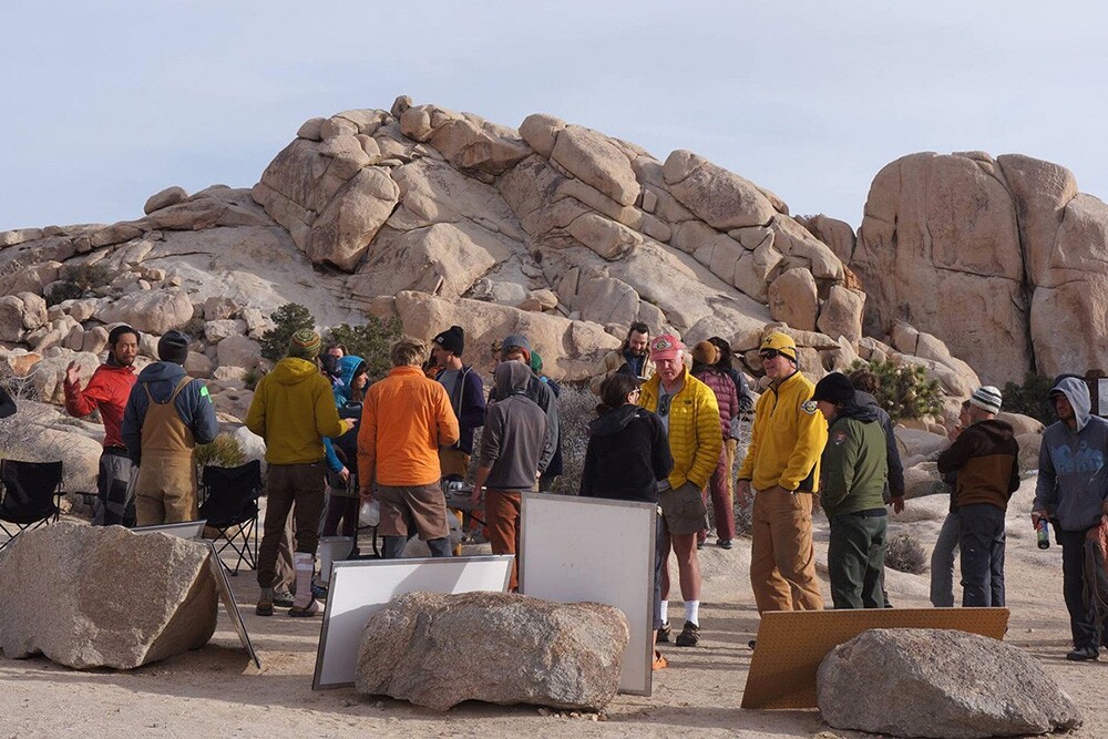 A group of climbers gathers for the JTNP hosted Climber Coffee at Hidden Valley Campground. | Courtesy of JTNP