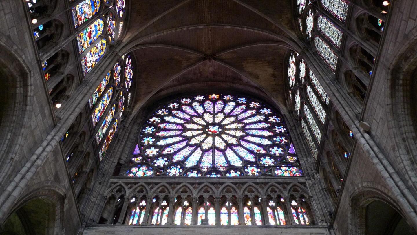 Upward shot to the tall ceilings of a cathedral.