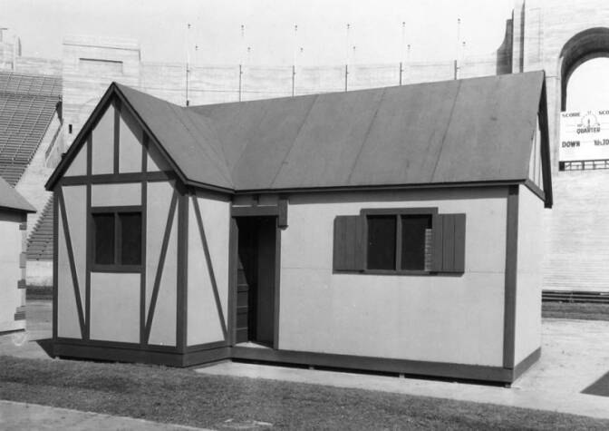 A boxy house that was built for the 1932 Olympic Village in Los Angeles.