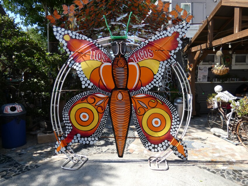 A butterfly shaped sculpture at Tio's Tacos.