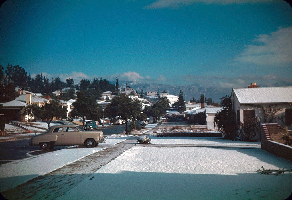 The San Gabriel community of Monterey Park after a 1949 snowstorm