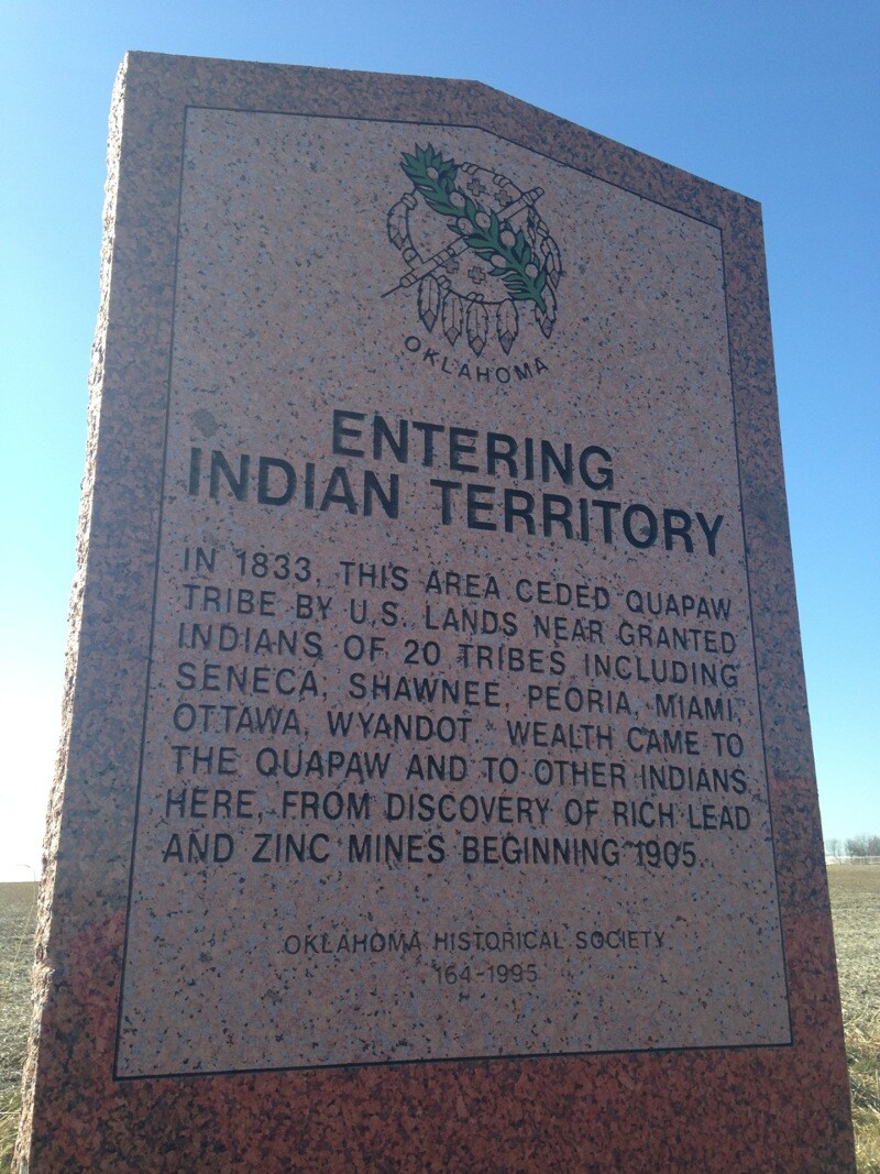 An Indian Territory marker just south of the Kansas border, off Route 66 north of Quapaw, Oklahoma. | Photo courtesy of AIANTA.