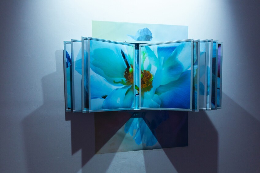 Artwork tinged in blue lighting