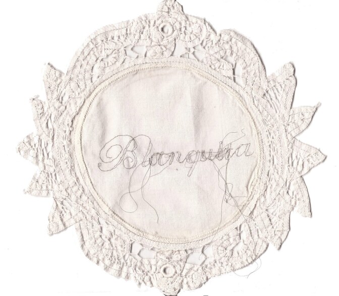 "Blanquita," 2015, mixed media (hair embroidery on fabric) 8.5 x 8 in. Part of "Sula Bermúdez-Silverman: Neither Fish, Flesh, nor Fowl" at CAAM. | Courtesy the artist