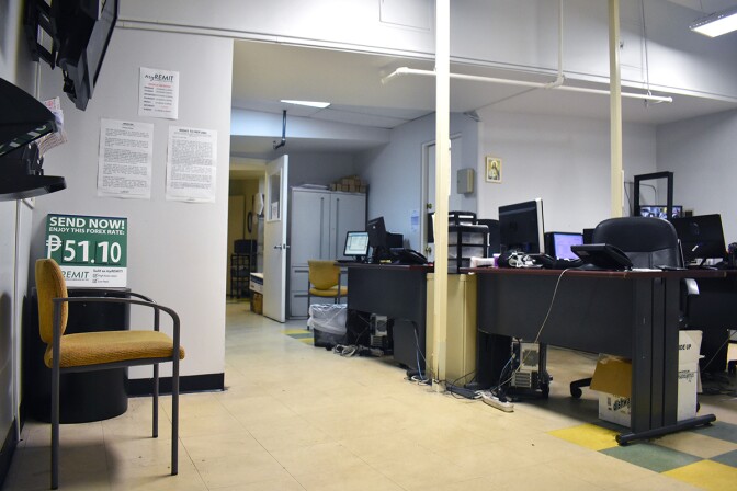 The upstairs office area. Note the "Send Now" sign, which is used to display the remittance service fees that Arko Foods Market offers. | Jacqueline Lee