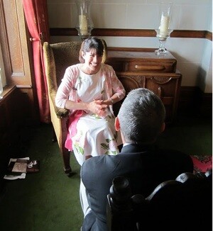 Interviewing Caroline Catz, who plays Louisa Glasson | Photo by Bohdan Zachary/KCET