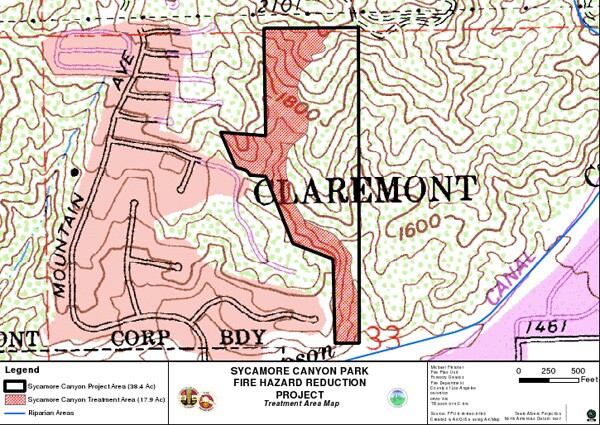 Treatment map of Sycamore Canyon, courtesy L.A> County Fire Department.