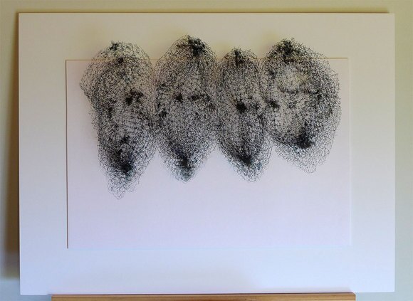 Keiko Kasai, "Shadow Tremor 6," 2014, 40" x 30" Black Fabric, Sumi Ink on Paper