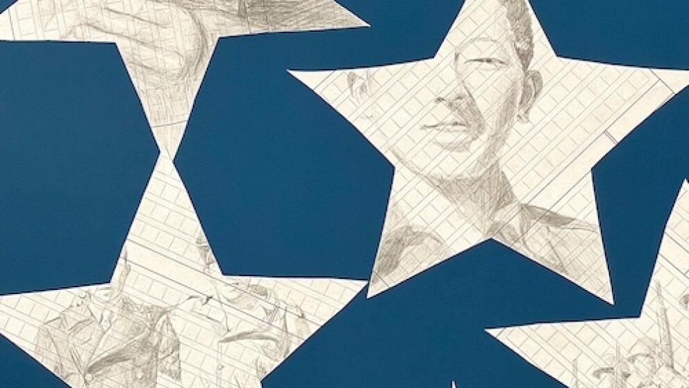 Dane Hi'poi Nakama: Dear Uncle Tani - Closing Night, drawings cut out into stars on a blue background