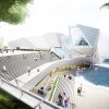 View of the grand exterior stair connecting OCMA to Segerstrom Center’s Julia and George Argyros Plaza | Morphosis Architects