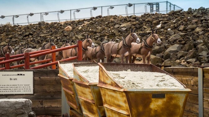 Borax ore carts with a life-size replica of a twenty mule team