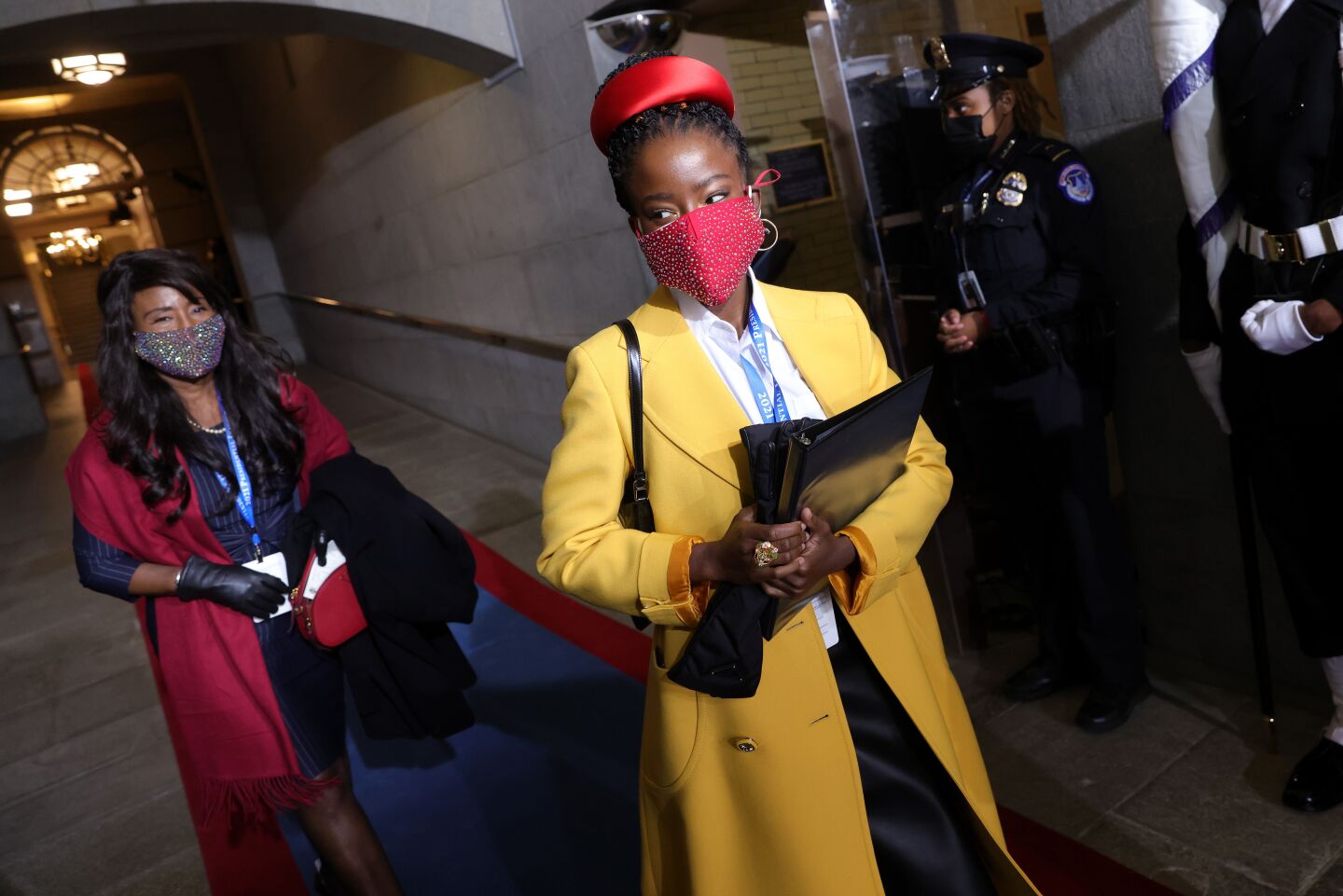 National youth poet laureate Amanda Gorman arrives at the inauguration of US President-elect Joe Biden on the West Front of the US Capitol on January 20, 2021 in Washington, DC.