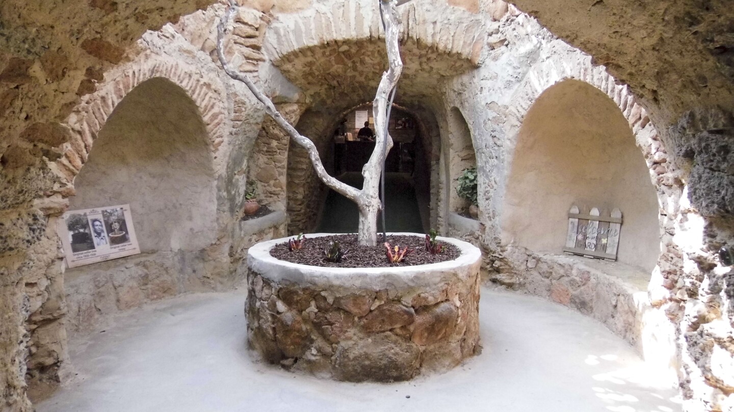 A network of tunnels lead to a tree in the center of an open pocket of space. Above sunlight streams in through a hole for light and the tree to pass through.