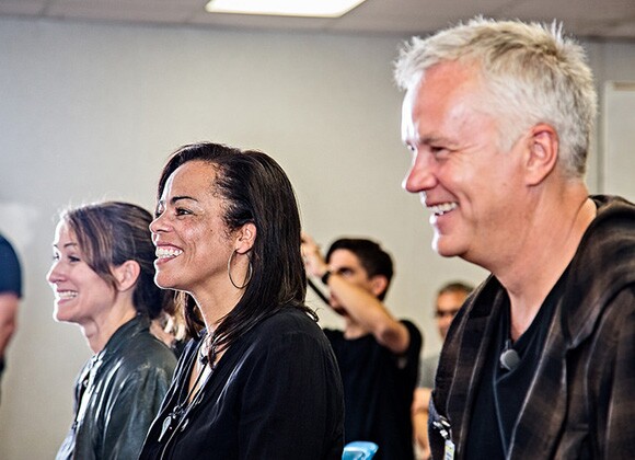 Sabra Williams, Director of the Prison Project and Tim Robbins, Artistic Director of the Actors' Gang. Theater Workshop at the California Rahabilitation Center: Norco | Photo: Peter Merts