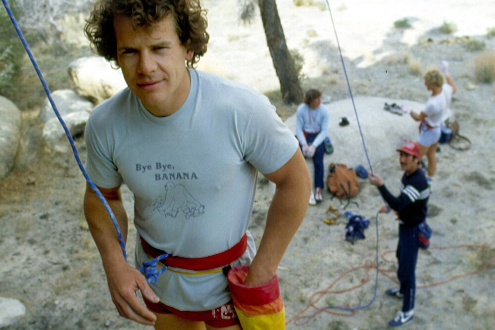 John Long (foreground), Mike Lechlinski (seated), John Bachar (upper right) and unknown individual belaying. | © Brian Rennie/Benchmark Studios (1978 - 2017)