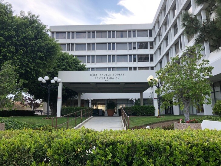 Bixby Knolls Towers in Long Beach is among the skilled nursing homes identified by the California Dept. of Health as having confirmed COVID-19 cases among both staff and residents. | Megan Garvey/LAist