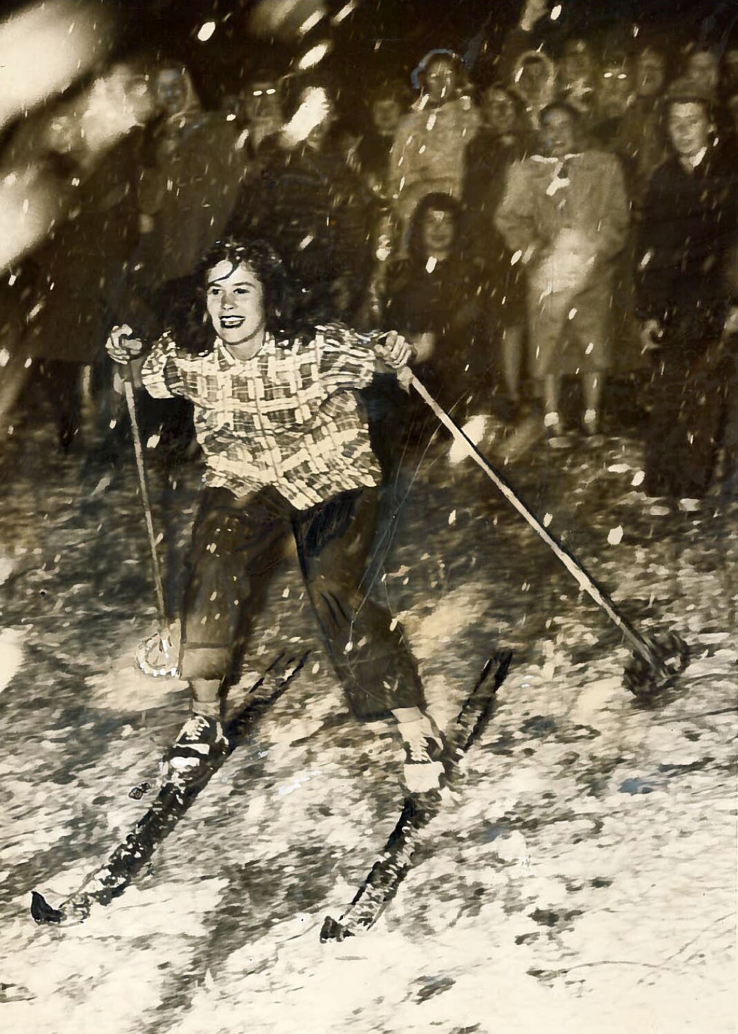 Skiing on the UCLA campus during the 1949 snowstorm
