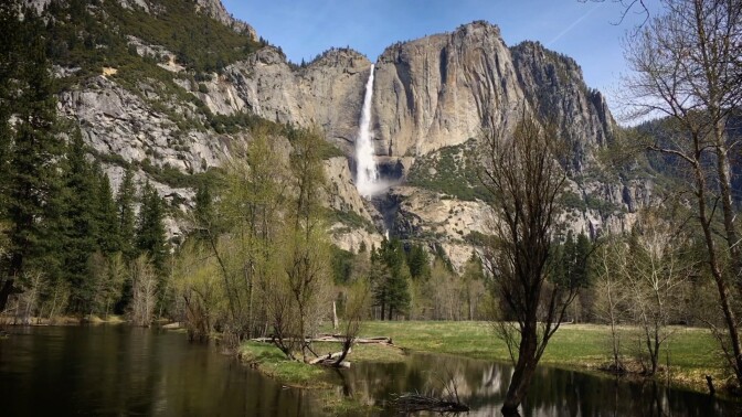 Waterfall in Yosemite National Park, during park closure due to Covid-19