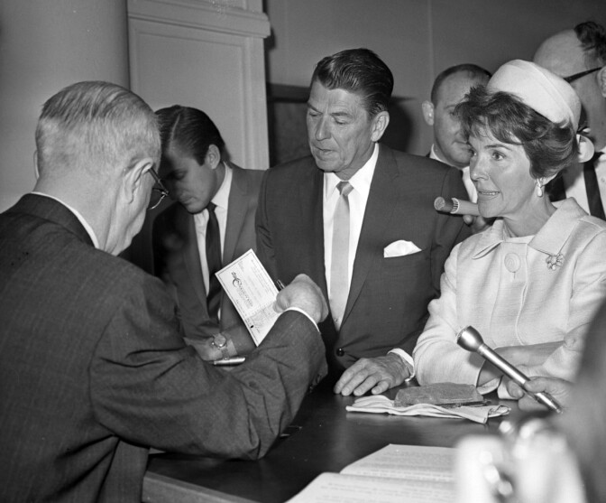 Ronald Reagan with his wife Nancy, filing the papers to run for governor in 1966.
