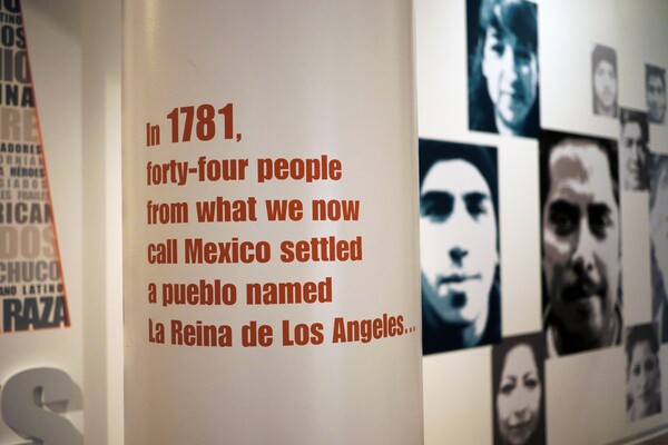 Students explore the 'LA Starts Here' exhibit at La Plaza de Cultura y Artes