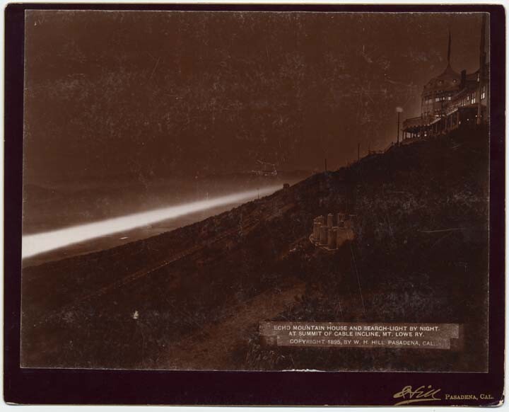The Echo Mountain searchlight at night, in use