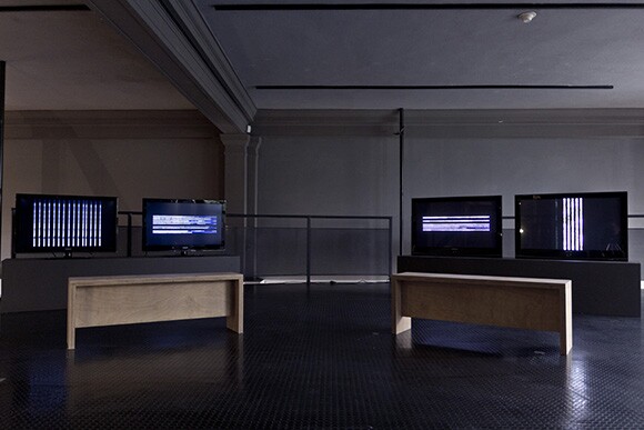 Installation view of <em>PASOS: Video Installations by Marsia Alexander-Clarke</em> in the first room or first stage of the installation. | Photo: Courtesy of UCR/California Museum of Photography.