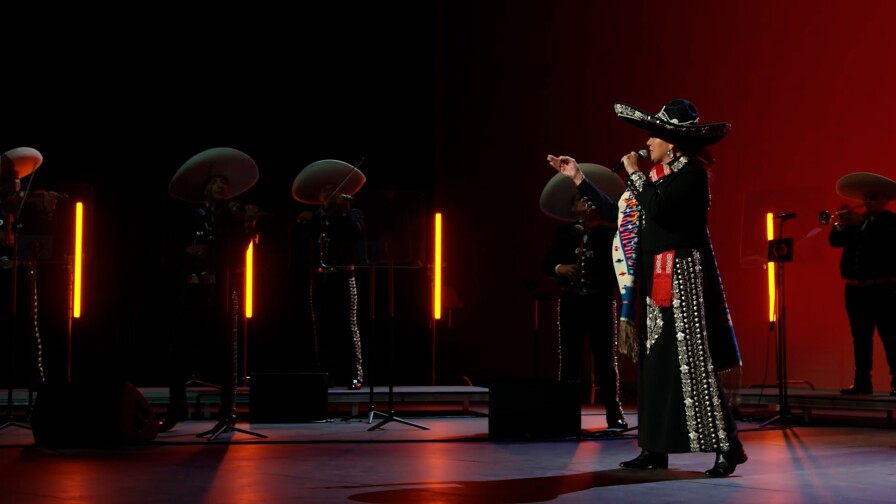 Aída Cuevas performing "Los Laureles" with Mariachi Garibaldi de Jaime Cuéllar | Still from "A Tribute to Linda Ronstadt at the Soraya" from "Southland Sessions"