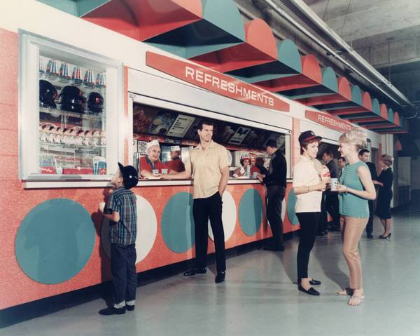 Circa 1966 view of an Anaheim Stadium concession stand. Courtesy of the Anaheim Public Library Photograph Collection on Anaheim Local History (accession number P16619).