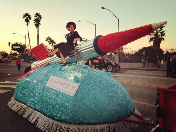 Replica of "Rocket Witch" with Amber Cavener, 2014. | Photo: Courtesy of Anaheim Halloween Parade.