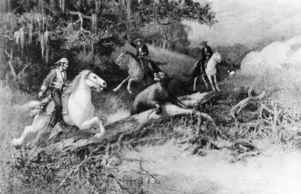 Two men lasso a bear in Ventura County. Courtesy of the USC Libraries - California Historical Society Collection.