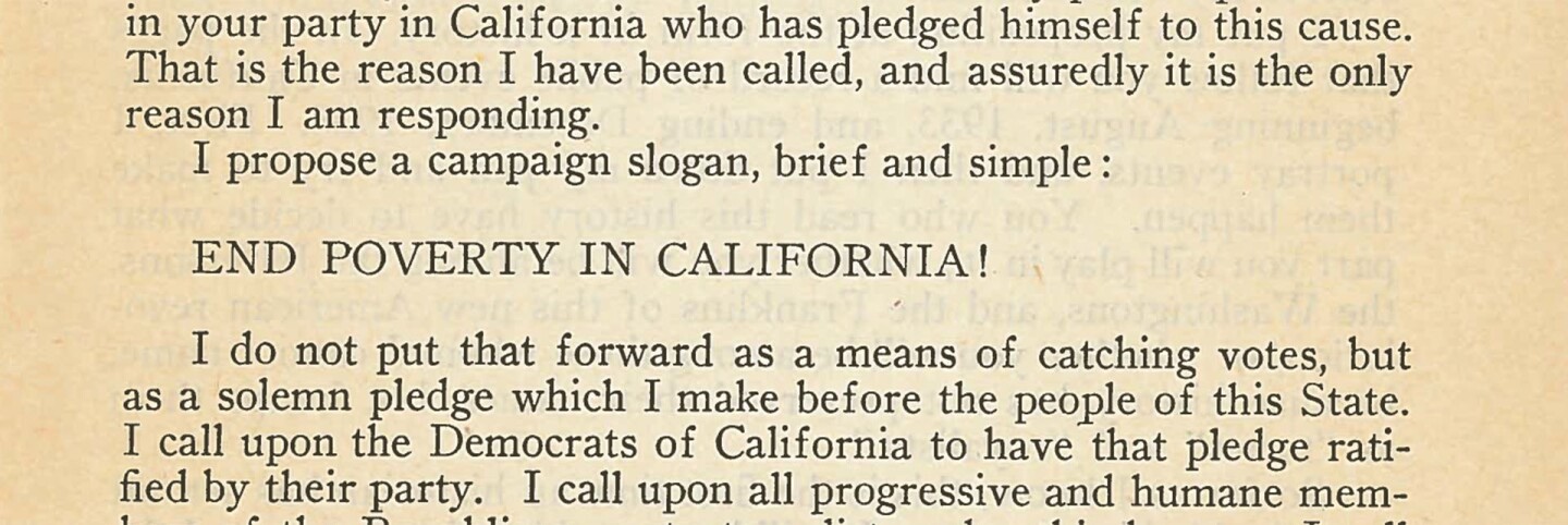 Upton Sinclair's 1934 campaign slogan