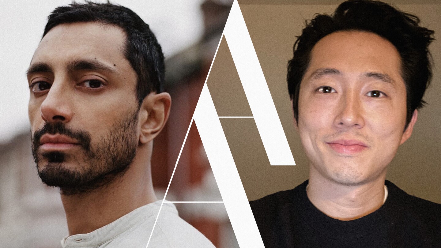 Riz Ahmed side by side with a photo of Steven Yeun