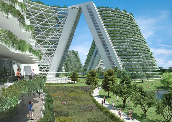 Habitat of the Future, A Frame Landscape View | Safdie Architects