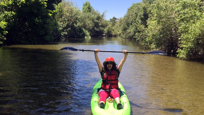 Lila Higgins kayaking the L.A. River in the Sepulveda Basin in July 2016 | Kat Superfisky