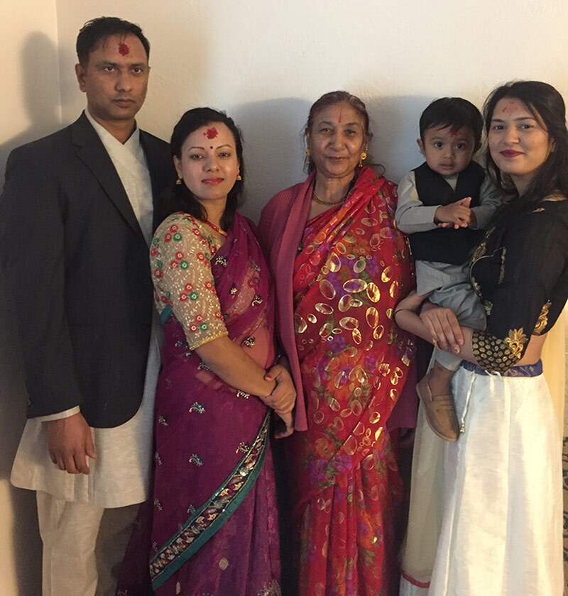 Parmila Kafley with her sister-in-law, mother, brother and nephew during the Dashain festival. | Courtesy of Parmila Kafley